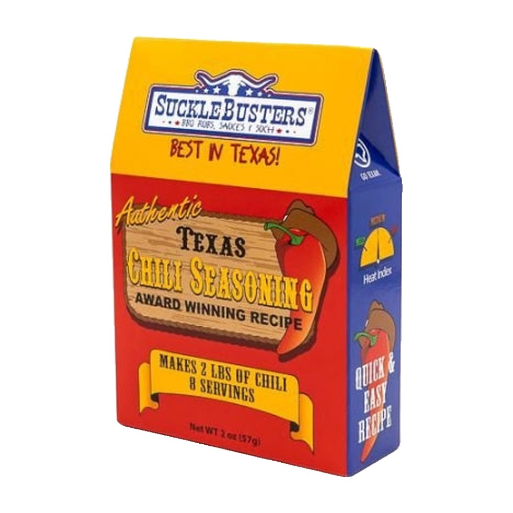 Texas Chili Kit box, award-winning recipe that makes 2 lbs of chili, 8 servings